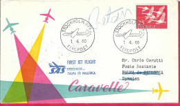 SVERIGE - FIRST FLIGHT SAS WITH CARAVELLE FROM STOCKHOLM TO PALMA DE MAIORCA *1.4.60* ON OFFICIAL COVER - Cartas & Documentos