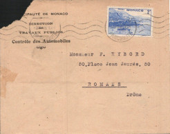 MONACO SEUL SUR LETTRE POUR LA FRANCE 1945 - Storia Postale