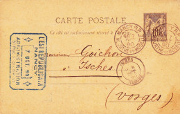 ENTIER POSTAL CARTE POSTALE De 1890 Cachet NANCY à ISCHES Vosges - Journal L'Est Républicain.à Goichon Percepteur Impôts - Cartes Précurseurs