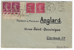 CLUNY Saône Et Loire Lettre Semeuse 20c Lilas Rose 5c Rose Yv 190 278B Coin Daté 1934 Ob 1935 Daguin Abbaye Monument - 1906-38 Säerin, Untergrund Glatt