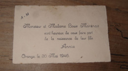 FD De Naissance De Annie MORENAS, 1946 A ORANGE  84 ..... PHI ..... E3-28 - Birth & Baptism