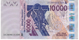 W.A.S.  IVORY COAST  P118Au 10000  Or 10.000  FRANCS (20)21  2021  Signature 45  VF - États D'Afrique De L'Ouest