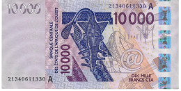 W.A.S.  IVORY COAST  P118Au 10000  Or 10.000  FRANCS (20)21  2021  Signature 45  VF - West African States