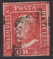 SICILIA 1859 5 GRANA I TAVOLA ROSA CARMINIO N.9 USATO CERT. - Sicilia