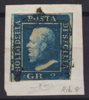 SICILIA 1859 2 GRANA I TAVOLA AZZURRO N.6a CON RITOCCO N.8 USATO CERT. - Sicilië