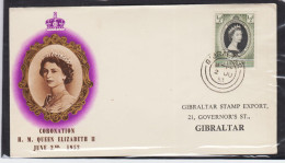 COLONIE INGLESI GIBILTERRA 1953 INCORONAZIONE REGINA 1/2 D. SU BUSTA FDC - 1952-1971 Em. Prédécimales