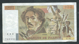 FRANCE  -Billet 100 Francs Eugéne Delacroix 1984  --   700351 G.81  Laura 11907 - 100 F 1978-1995 ''Delacroix''