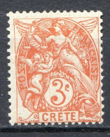Réf 76 CL2 < -- CRETE < N° 3 * NEUF Ch. * MH -- > Type Blanc 3 Cts - Unused Stamps