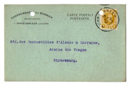 TB 4400 - 1927 - Carte Commerciale - Sté Des Charbonnages Du Bonnier à GRACE - BERLEUR Lez - Liége Pour STRASBOURG - 1922-1927 Houyoux
