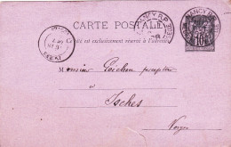 ENTIER POSTAL SAGE CARTE POSTALE De 1898 Cachet NANCY 54 à ISCHES Vosges - A. Cahen à Goichon Percepteur Impôts - Cartes Précurseurs