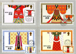 Hong Kong, 1987, Chinese Dressings, On Four Maximum Cards Mi 528-31 - Used Stamps