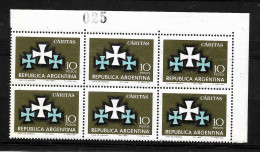 ARGENTINA 1966 SOCIAL WELFARE CARITAS EMBLEM BLOCK OF 4 CONER SHEET MNH - Neufs