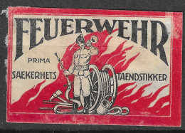 C1900 DANMARK DENMARK  Phillumeny MATCHBOX LABEL FEUERWEHR PRIMA SAEKERHETS TAENDSTIKKER  3.5 X 5 Cm - Matchbox Labels