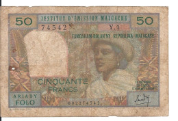 MADAGASCAR 50 FRANCS ND1969 VF P 61 - Madagascar