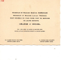 FAIRE PART DE MARIAGE, FAMILLE HARDOUIN-THOMAS 5 JANVIER 1959 REF 11232 SGD - Hochzeit