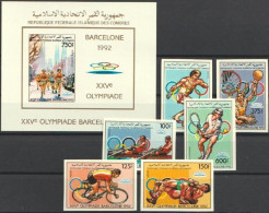 Comores 1988, Olympic Games In Barcellona, Athletic, Tennis, Basketball, Cycling, Fight, 6val +BF IMPERFORATED - Summer 1992: Barcelona
