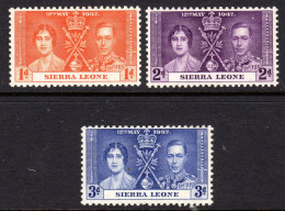 SIERRA LEONE - 1937 CORONATION SET (3V) FINE MOUNTED MINT MM * SG 185-187 REF B - Sierra Leone (...-1960)