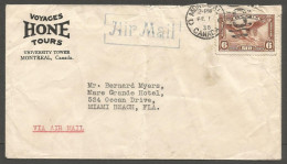 1938 Travel Agency Corner Card Cover 6c Airmail #C5 Duplex S Montreal PQ Quebec - Postal History