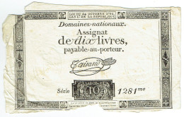 France - Assignat De 10 Livres - 24 Octobre 1792 - Série 1281 - Signature Taisand - Assignate
