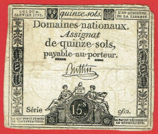 France - Assignat De 15 Sols - 4 Janvier 1792 - Série 962 - Signature Buttin - Assegnati