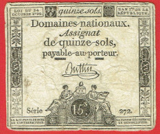 France - Assignat De 15 Sols - 24 Octobre 1792 - Série 272 - Signature Buttin - Assignats & Mandats Territoriaux