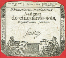 France - Assignat De 50 Sols - 23 Mai 1793 - Série 2501 - Signature Saussay - Assegnati