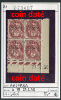 Andorra 1931 - Andorre 1931 -  Michel 3 Bloc De 4 - Coin Daté 27.2.30 - ** Neuf Mnh Postfris - Neufs