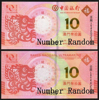 Macau Macao Set 2 PCS, 10 Patacas, 2012, Dragon Year, BNU & BOC, UNC - Macau