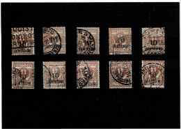 ITALIA REGNO ,francobolli Soprastampati ,10c.su 2c. Bruno ,10 Pezzi Usati ,qualita Ottima - Usados