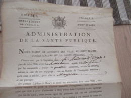 Peste Empire Port Agde Certification De Bonne Santé Pour Capitaine Audouard Et 3 Autres Personnes Pour Marseille 1809 - Historical Documents