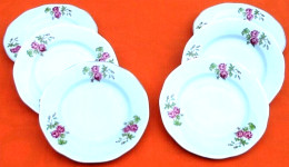 6 Assiettes à Fromage / Dessert Porcelaine Blanche Décor Floral - Andere & Zonder Classificatie