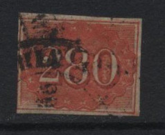 Brazil (25) 1854 Issue. 280r. Red. Used. Hinged. - Usados