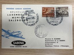 1957 Première Vol Luxembourg Munich Salzbourg SABENA - Covers & Documents