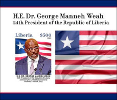 Liberia 2023, President Of The Republic Of Liberia, Weah, Flags, BF IMPERFORATED - Briefmarken