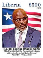 Liberia 2023, President Of The Republic Of Liberia, Weah, Flags, 1val IMPERFORATED - Briefmarken
