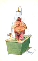 Mann In Der Badewanne, Humor, Sign. Fritz Schönpflug, Um 1910/15 - Schönpflug, Fritz