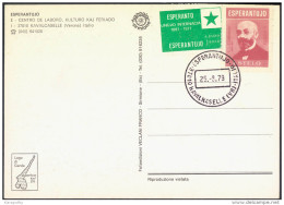 Esperanto Italy 1979 Esperantujo Special Postmark And Cinderellas On Postcard Kavalcaselle Not Travelled Bb150918 - Esperanto