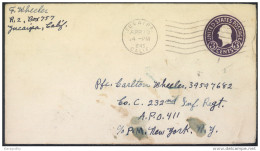 United States Postal Stationery Stamped Cover Travelled 1945 Bb - 1941-60
