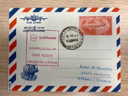 Aérogramme Lufthansa First Fly Calcutta - Athens 1969 - Corréo Aéreo