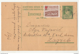 Yugoslavia Red Cross Postal Tax Stamp On Postal Stationery Postcard Travelled 1946 Beograd To Zagreb B190720 - Charity Issues