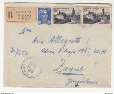 France Letter Cover Travelled Registered 1953 Paris To Zagreb B190715 - Covers & Documents
