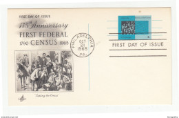 US 1965 175th Anniv. 1st Federal Census Illustrated Postal Stationery Postal Card - FD Pmk B190410 - 1961-80