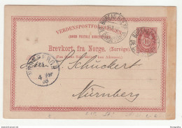 Norge Postal Stationery Postcard  Brevkort Posted 1888 Christiania To Nuernberg B210725 - Interi Postali