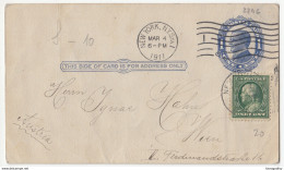 USA, Postal Stationery Postcard Travelled 1911 New York Pmk B180122 - 1901-20