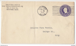 USA, The Wells Hardware Co. Postal Stationery Letter Cover Travelled 1933 Holyoke (MA) Pmk B180122 - 1921-40