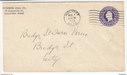 USA, Citizens Coal Co. Postal Stationery Letter Cover Travelled 1933 Holyoke (MA) Pmk B180122 - 1921-40