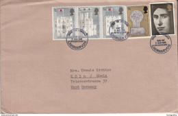 Day Of Investiture Caernarvon FD Postmark On Letter Cover Travelled 1969 To Germany  B171005 - 1952-1971 Em. Prédécimales