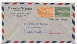 Fabian Weiss Habana Company Air Mail Letter Cover Travelled 1946 To Prague B190601 - Lettres & Documents