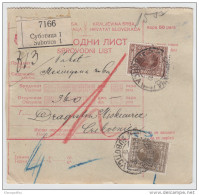 Yugoslavia Kingdom SHS Parcel Card - Sprovodni List 1930 Subotica To Crikvenica Bb160516 - Sonstige & Ohne Zuordnung