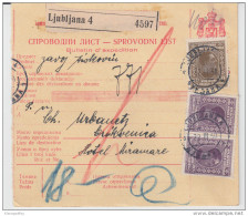 Yugoslavia Kingdom SHS Parcel Card - Sprovodni List 1930 Ljubljana To Crikvenica Bb160516 - Other & Unclassified